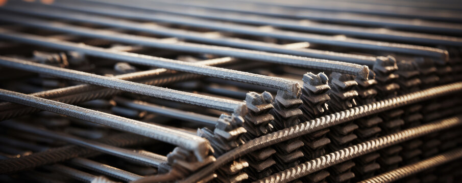 steel rebar mesh for reinforced concrete. hard connect construction material. rebars are bonded with steel wires.
