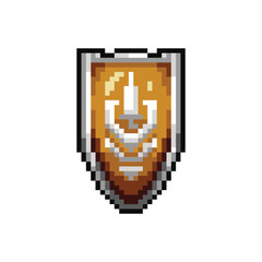 this is shield icon in pixel art with simple color and white background ,this item good for presentations,stickers, icons, t shirt design,game asset,logo and your project.