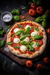 Italian pizza Margherita with buffalo mozzarella and basil. Generative ai