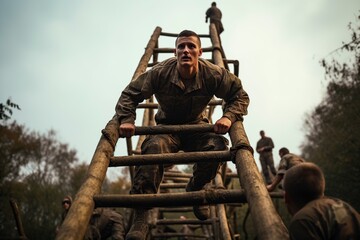 young soldier in military training