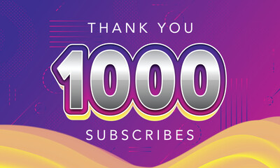 Vector thank you 1000 subscribes card Colour thanks for 1k network people - obrazy, fototapety, plakaty