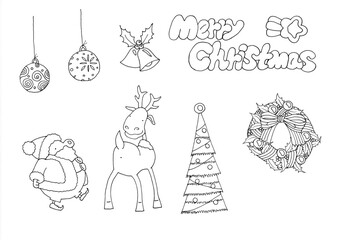 クリスマスのイラストカット_線画