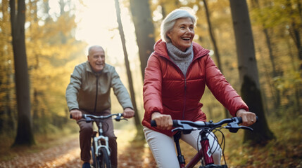 Active Seniors Exercising With Bicycles.