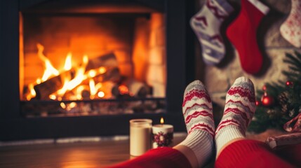 Cozy Feet In Woollen Socks By The Christmas Fireplace. Сoncept 1. Cozy Winter Accessories, 2. Warm And Fuzzy Socks, 3. Christmas Fireplace Decor, 4. Ultimate Holiday Comfort.