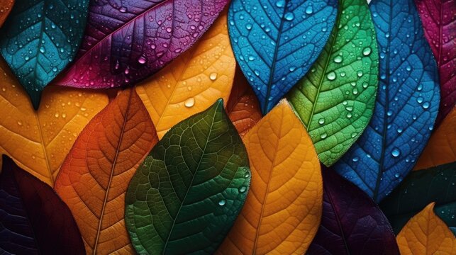 Colorful Macro Leaves Create Textured Background. Сoncept Macro Photography, Colorful Leaves, Textured Background, Nature