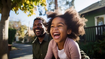 Father And Daughter Share A Joyful, Happy Moment. Сoncept Parent-Child Bonding, Family Relationships, Happiness, Precious Moments