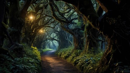 Mysterious Pathway Full Of Wonder And Enchantment. Сoncept Enchanted Forest, Magical Creatures, Hidden Treasures, Ancient Ruins