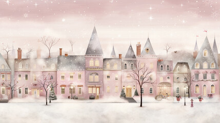 Cute illustration of Christmas village for desktop backgrounds, banners, invitations etc