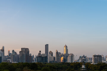 Bangkok panoramic skyline with office buildings and park. Copy space
