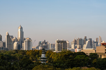 Fototapeta na wymiar Bangkok panoramic city view, Lumpini park and skyscrapers