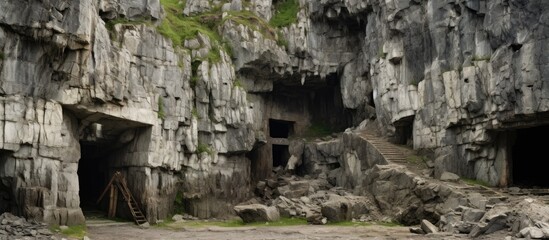Fototapeta na wymiar Derelict limestone mine With copyspace for text