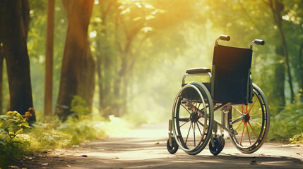 Fototapeta na wymiar Wheelchair in a park