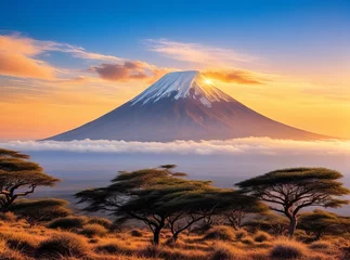 Crédence en verre imprimé Kilimandjaro Sunset at Mount Kilimanjaro: Inspiring Summer Holiday Vacation Idea. Generative AI.