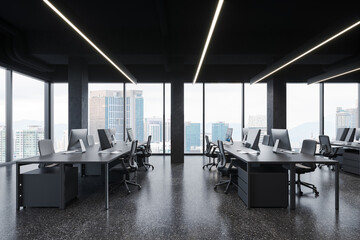 Gray industrial style open space office interior