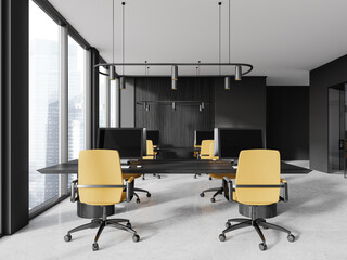 Gray and wooden open space office interior