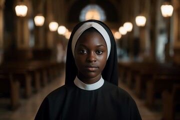 Black catholic nun portrait. Sister african. Generate Ai - obrazy, fototapety, plakaty