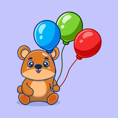 Vector teddy bear holding balloon cute cartoon vector icon illustration. animal nature icon concept creative kawaii cartoon mascot logo