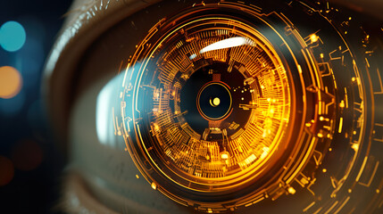 An intense close-up of a digital eye concept featuring an abstract retina and pupil - obrazy, fototapety, plakaty