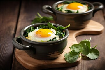 Egg dishes spinach cheese board. Cuisine lunch. Generate Ai - obrazy, fototapety, plakaty