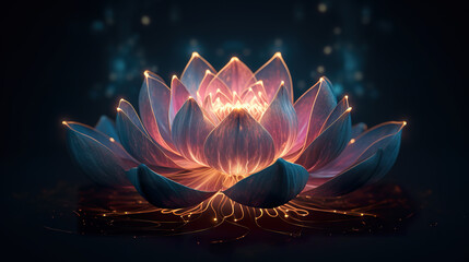 An exquisite depiction featuring a stunning lotus flower elegantly poised against a dark and dramatic background - obrazy, fototapety, plakaty