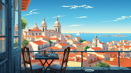 Lisboa ilustração, cidade colorida