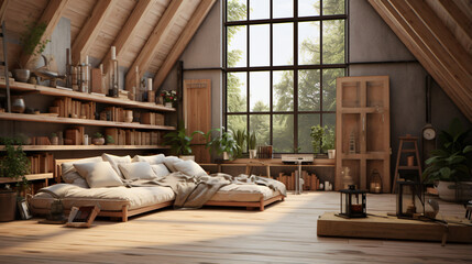 Wooden loft interior room