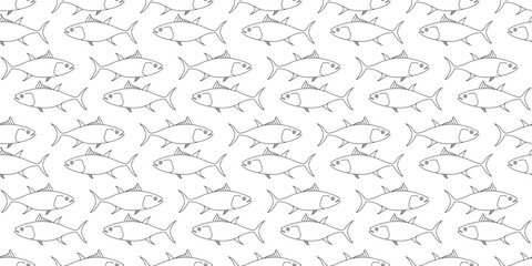 black white tuna fish seamless pattern - obrazy, fototapety, plakaty