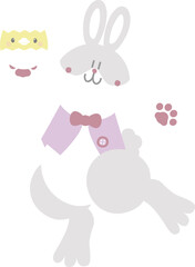happy easter with bunny rabbit and egg, flat png transparent element character design