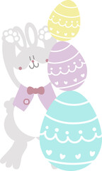 happy easter with bunny rabbit and egg, flat png transparent element character design
