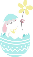 happy easter with bunny rabbit holding flower and egg, flat png transparent element character design