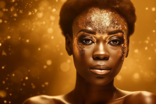 Gold makeup fashion woman. Model art. Generate Ai