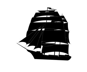 Silhouette d'un voilier trois mats - obrazy, fototapety, plakaty