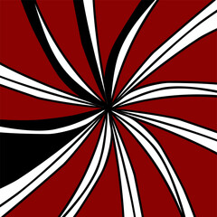 Black and white floral, radial lines isolated on red background. Elegant vector design.