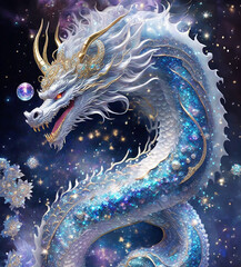 The Beautiful Dragon Deity of Japan, 龍神, 白龍, illustration art, Generative AI