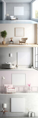 Set of canvas mockup in minimalist interior background with rustic decor, 3d render