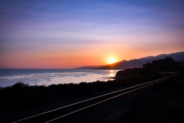 Sunset over the Railroad Tracks in Highway 101 - California, USA

