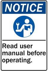 Read manual and instruction before operating warning sign and labels