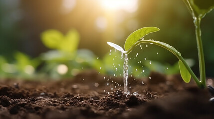 sprouts in the ground. Farming and planting concept. Generative AI