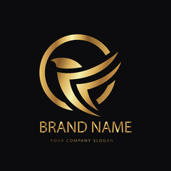 Golden bird logo design free vector