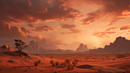 Sunset in the desert mountains  - obrazy, fototapety, plakaty