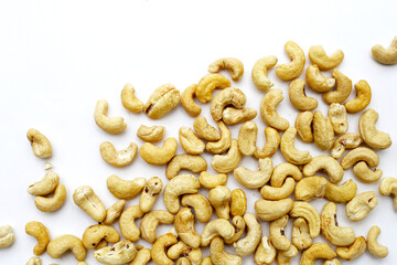 Cashew nuts on white background.