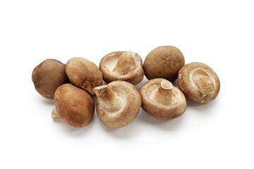 Fresh shiitake mushrooms on white background.