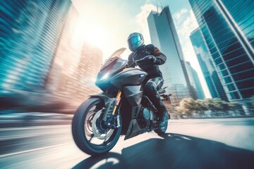 Motorcycle speeding. Rider man sport. Generate Ai