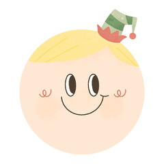 Christmas illustration cute ornament  Funny happy elf boy groovy retro  For Christmas cards, banners, tags and labels.
