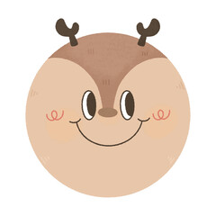 Christmas illustration cute ornament  Funny happy reindeer groovy retro  For Christmas cards, banners, tags and labels.
