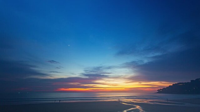 ..golden sky in sunset above the ocean Nature video High quality footage. .Scene of romantic sky sunset with orange color of the sky background. .timelapse day to night in nature and travel concept.