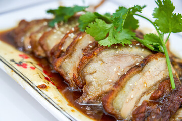A delicious Chinese Guangxi dish, sweet and sour crispy pork belly