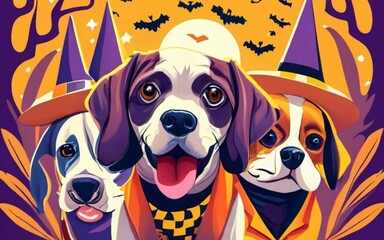 A group of adorable animals dressed up in Halloween costumes.
