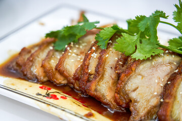 A delicious Chinese Guangxi dish, sweet and sour crispy pork belly