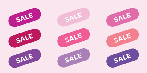 Sale discount text on plate set red pink purple. For an online store. Text. Vector.